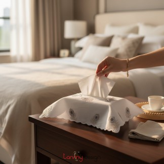 Tissue box cover with peacock tail embroidery